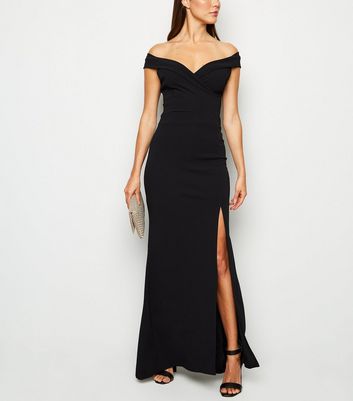 Black Bardot Side Split Maxi Dress ...